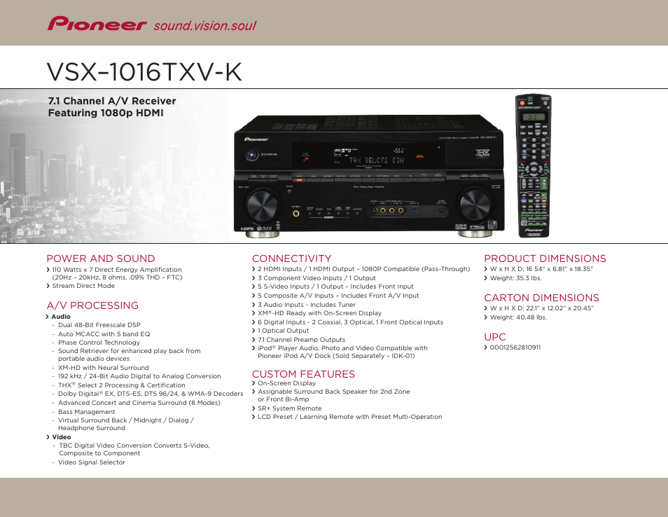 Pioneer 00012562810911 User Manual | 2 pages