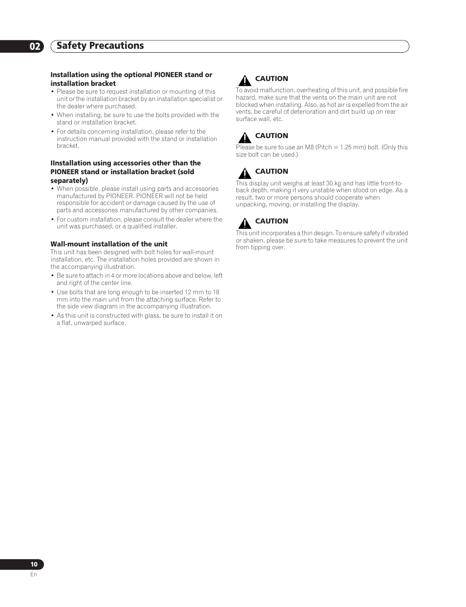 Safety precautions 02 | Pioneer PDP-5000EX User Manual | Page 10 / 230