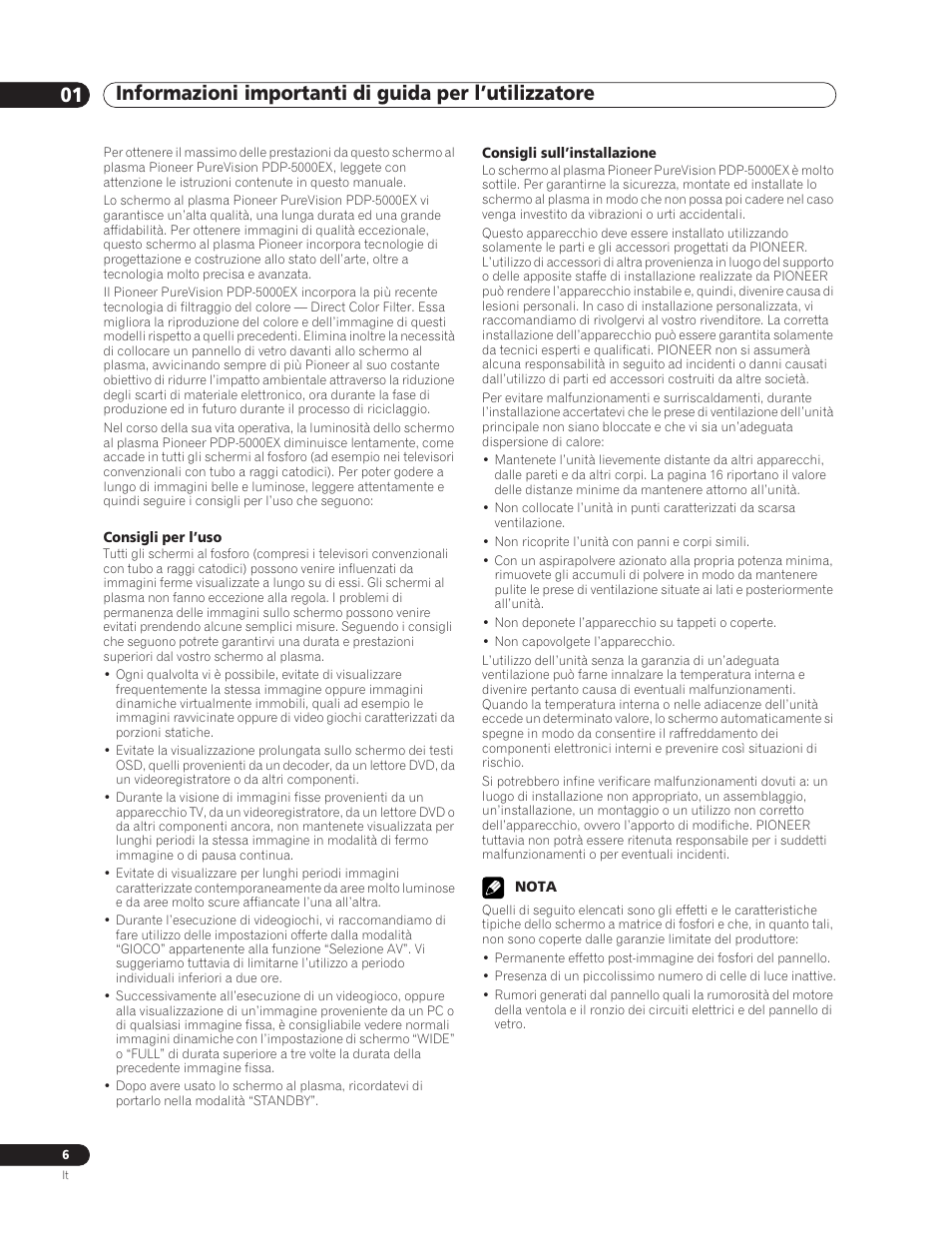 01 informazioni importanti di guida per, L’utilizzatore | Pioneer PDP-5000EX User Manual | Page 120 / 230