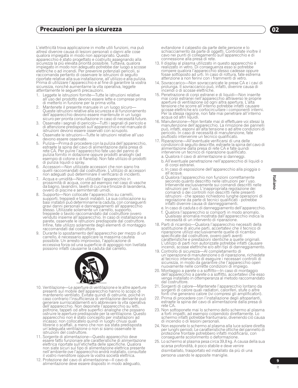 02 precauzioni per la sicurezza, Precauzioni per la sicurezza 02, Precauzioni per la sicurezza | Pioneer PDP-5000EX User Manual | Page 123 / 230