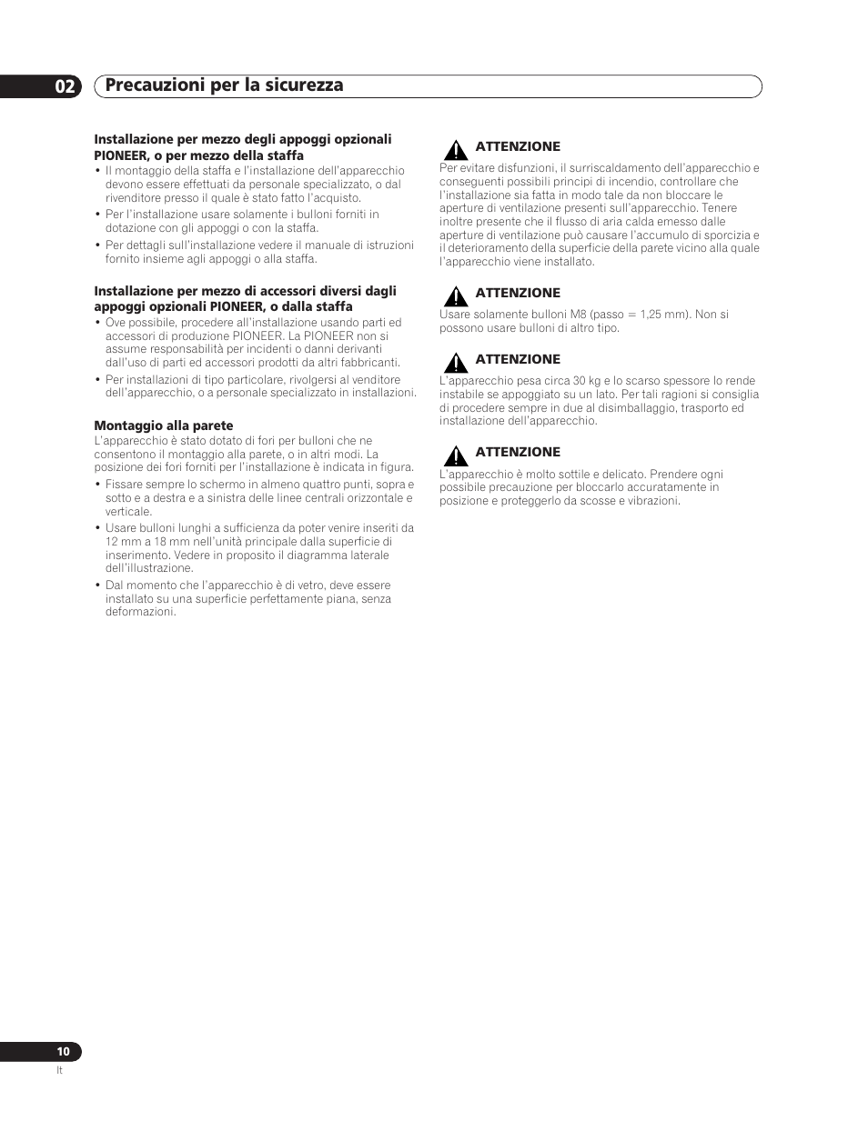 Precauzioni per la sicurezza 02 | Pioneer PDP-5000EX User Manual | Page 124 / 230