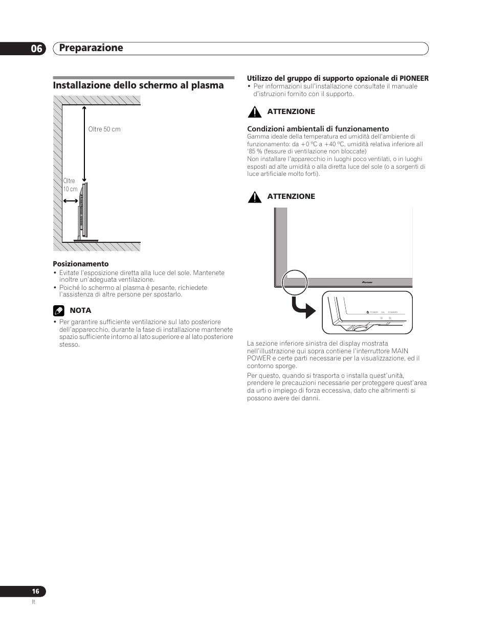 06 preparazione, Installazione dello schermo al plasma, Preparazione 06 preparazione | Pioneer PDP-5000EX User Manual | Page 130 / 230