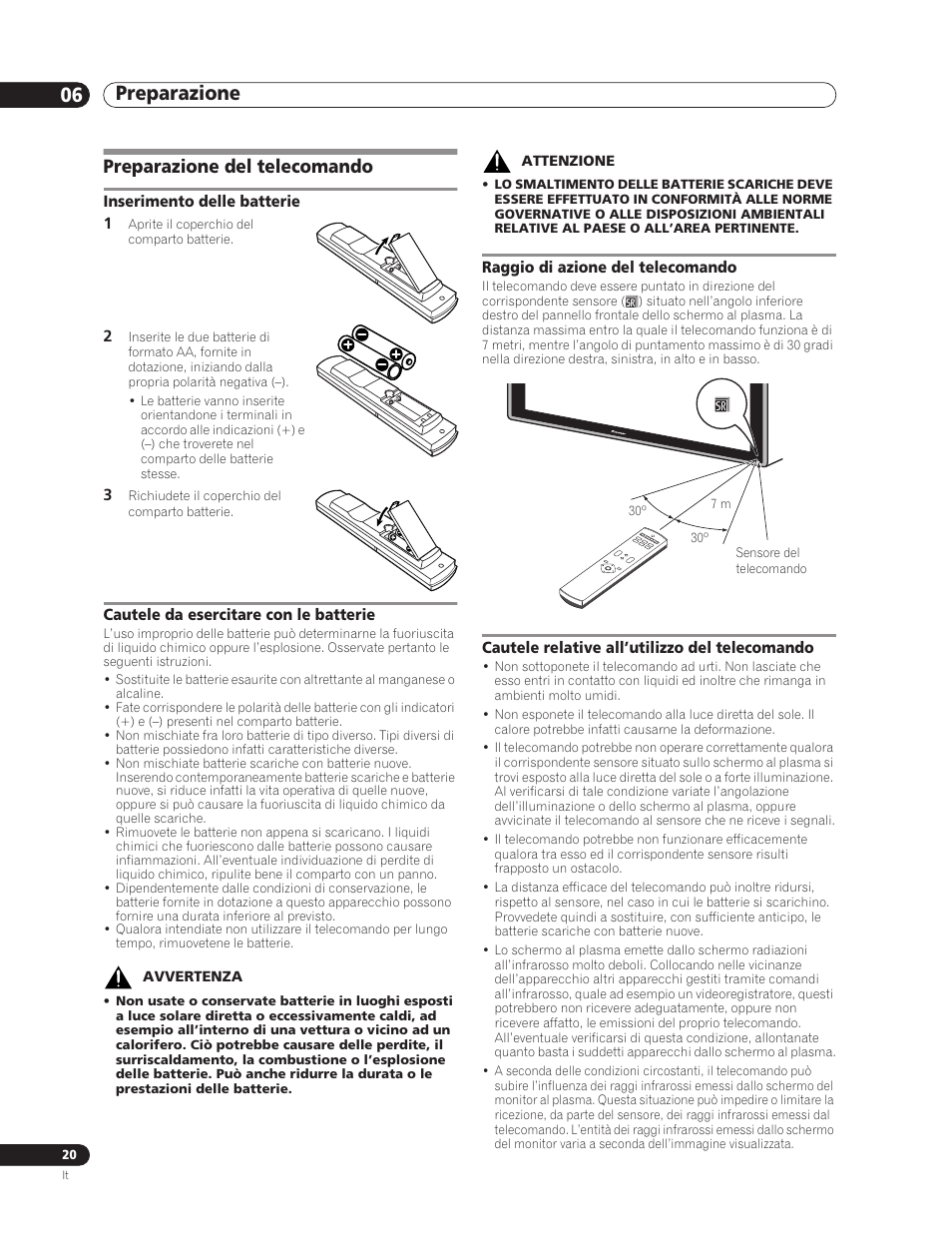 Preparazione del telecomando, Preparazione 06 | Pioneer PDP-5000EX User Manual | Page 134 / 230
