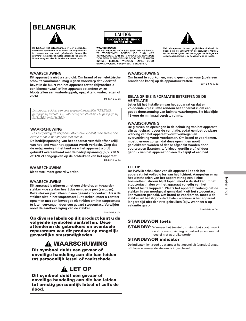 Waarschuwing, Let op | Pioneer PDP-5000EX User Manual | Page 155 / 230