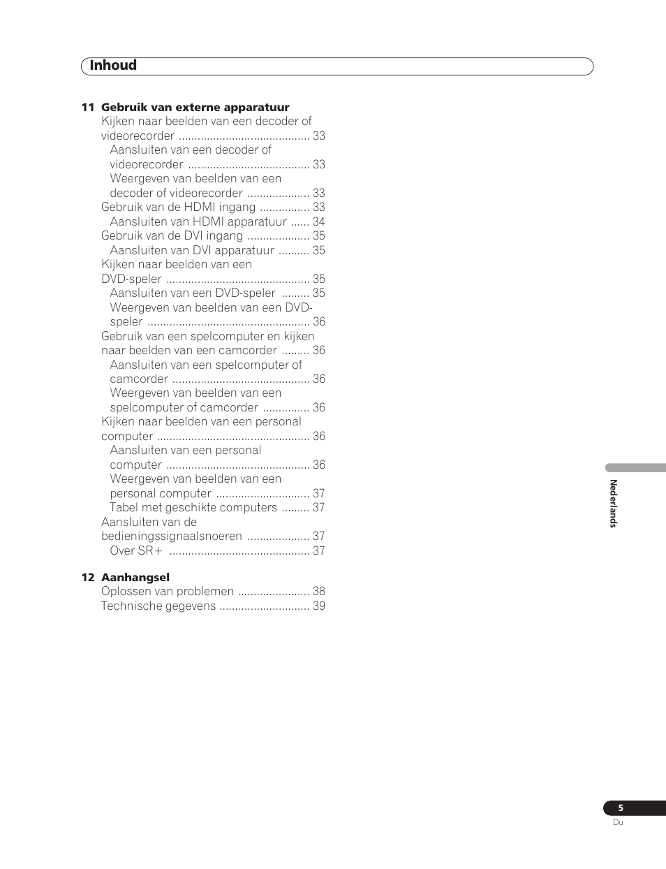 Inhoud | Pioneer PDP-5000EX User Manual | Page 157 / 230