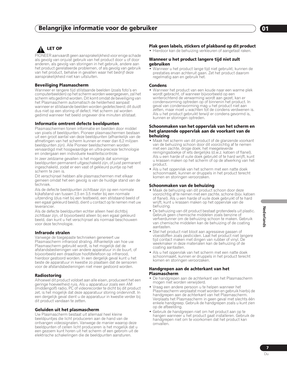 Belangrijke informatie voor de gebruiker 01 | Pioneer PDP-5000EX User Manual | Page 159 / 230