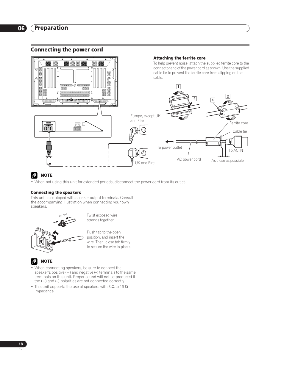 Connecting the power cord, Preparation 06 | Pioneer PDP-5000EX User Manual | Page 18 / 230