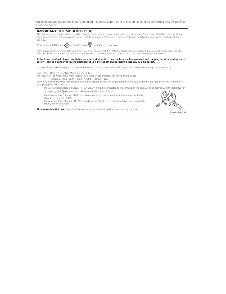 Important: the moulded plug | Pioneer PDP-5000EX User Manual | Page 2 / 230