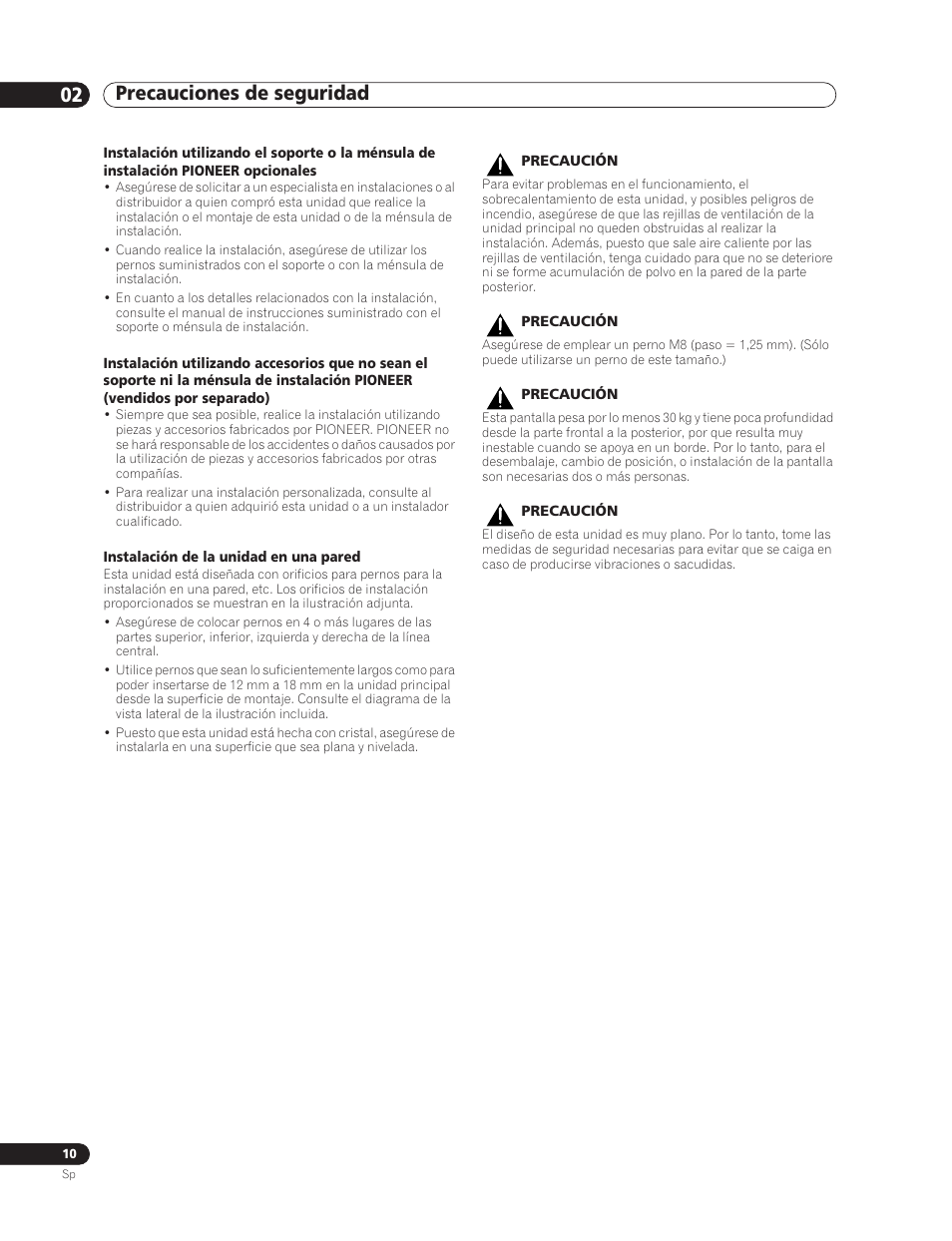 Precauciones de seguridad 02 | Pioneer PDP-5000EX User Manual | Page 200 / 230