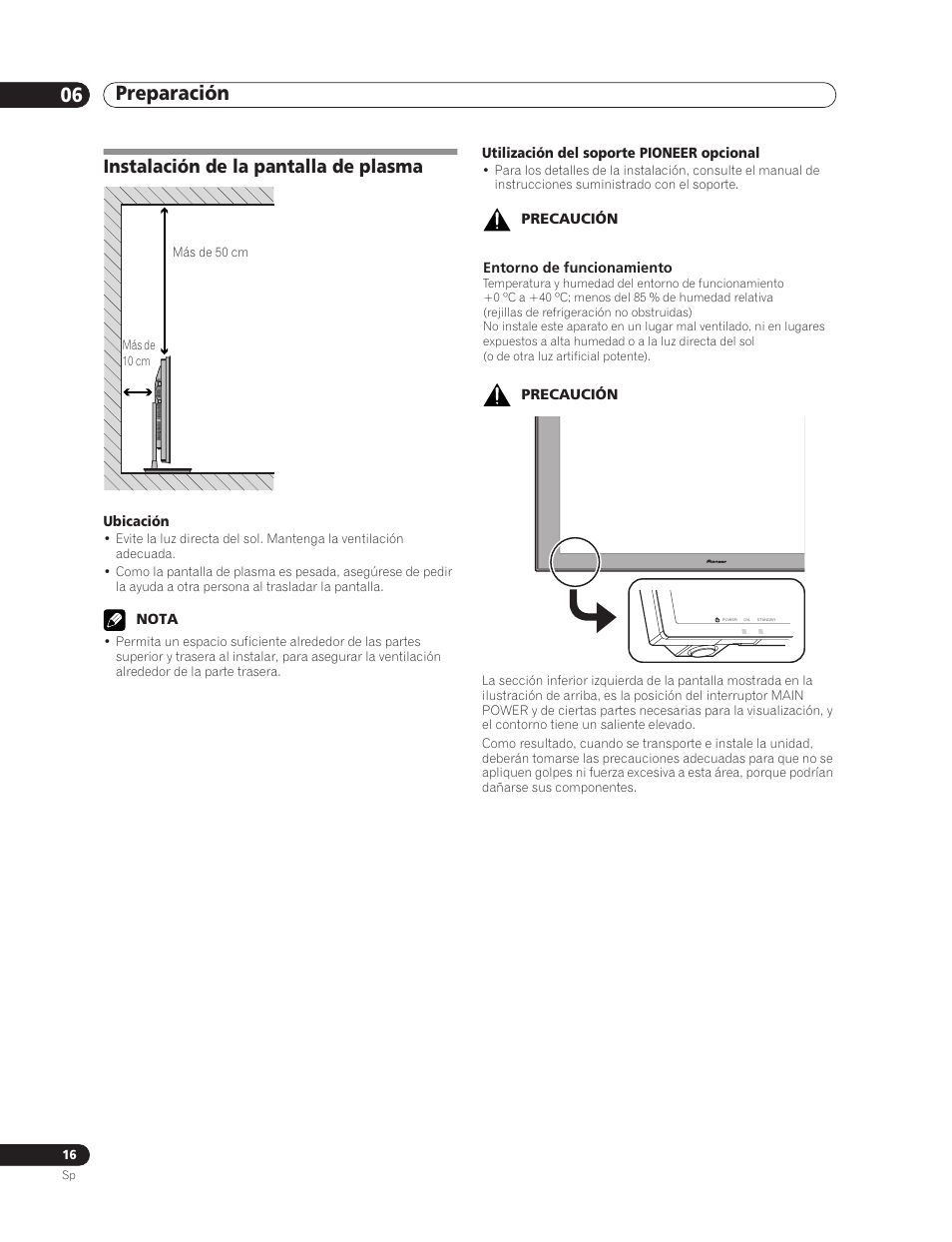 06 preparación, Instalación de la pantalla de plasma, Preparación 06 preparación | Pioneer PDP-5000EX User Manual | Page 206 / 230
