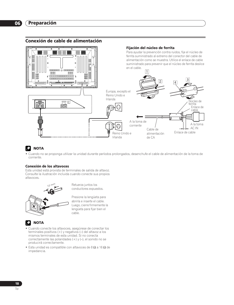Conexión de cable de alimentación, Preparación 06 | Pioneer PDP-5000EX User Manual | Page 208 / 230