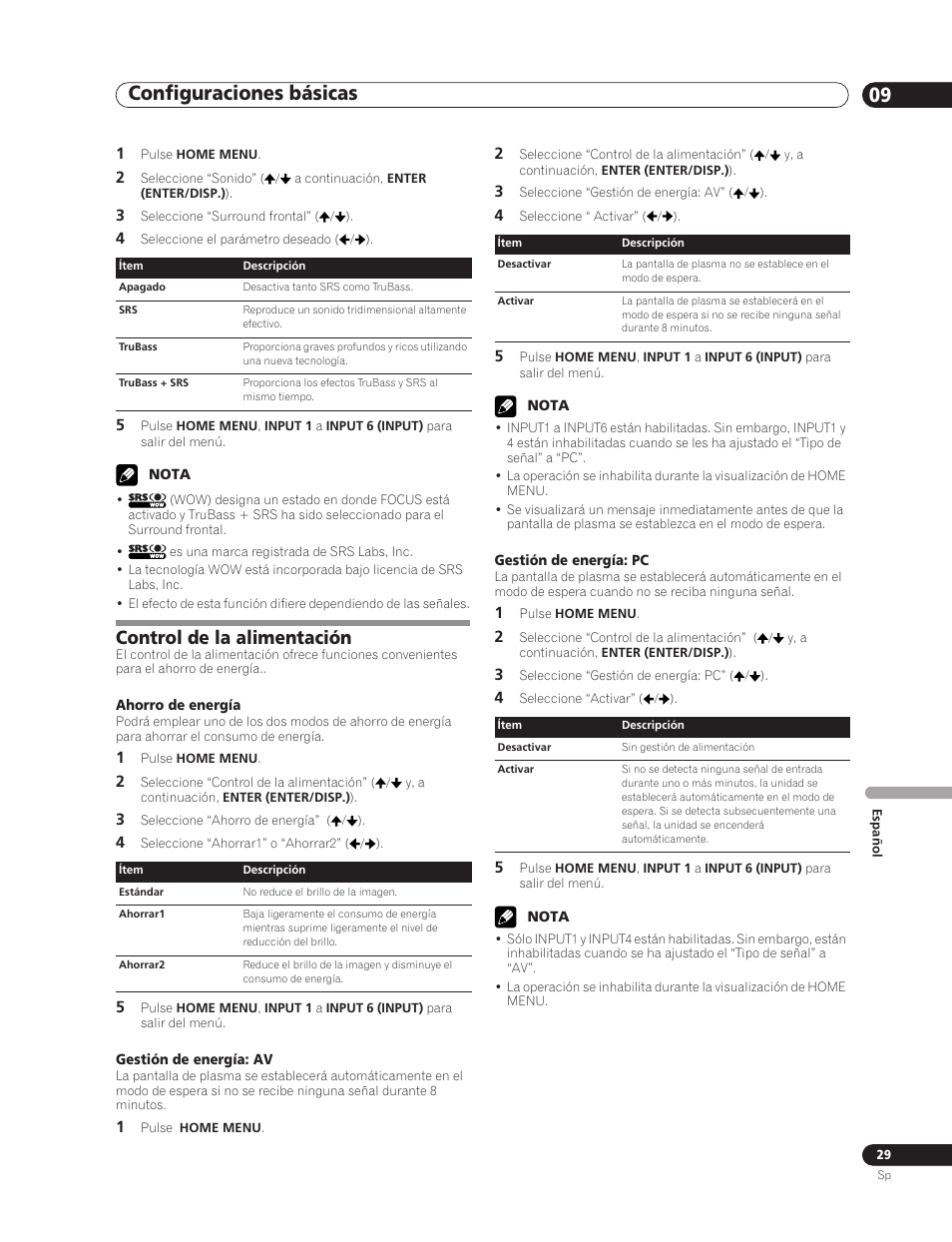 Control de la alimentación, Configuraciones básicas 09 | Pioneer PDP-5000EX User Manual | Page 219 / 230