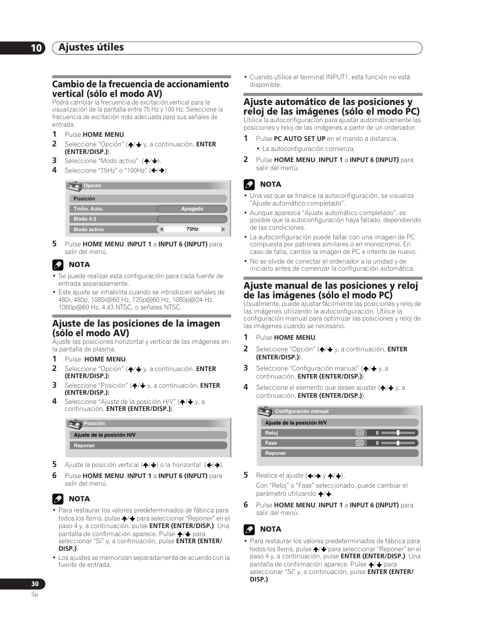 10 ajustes útiles, Ajustes útiles 10 ajustes útiles | Pioneer PDP-5000EX User Manual | Page 220 / 230