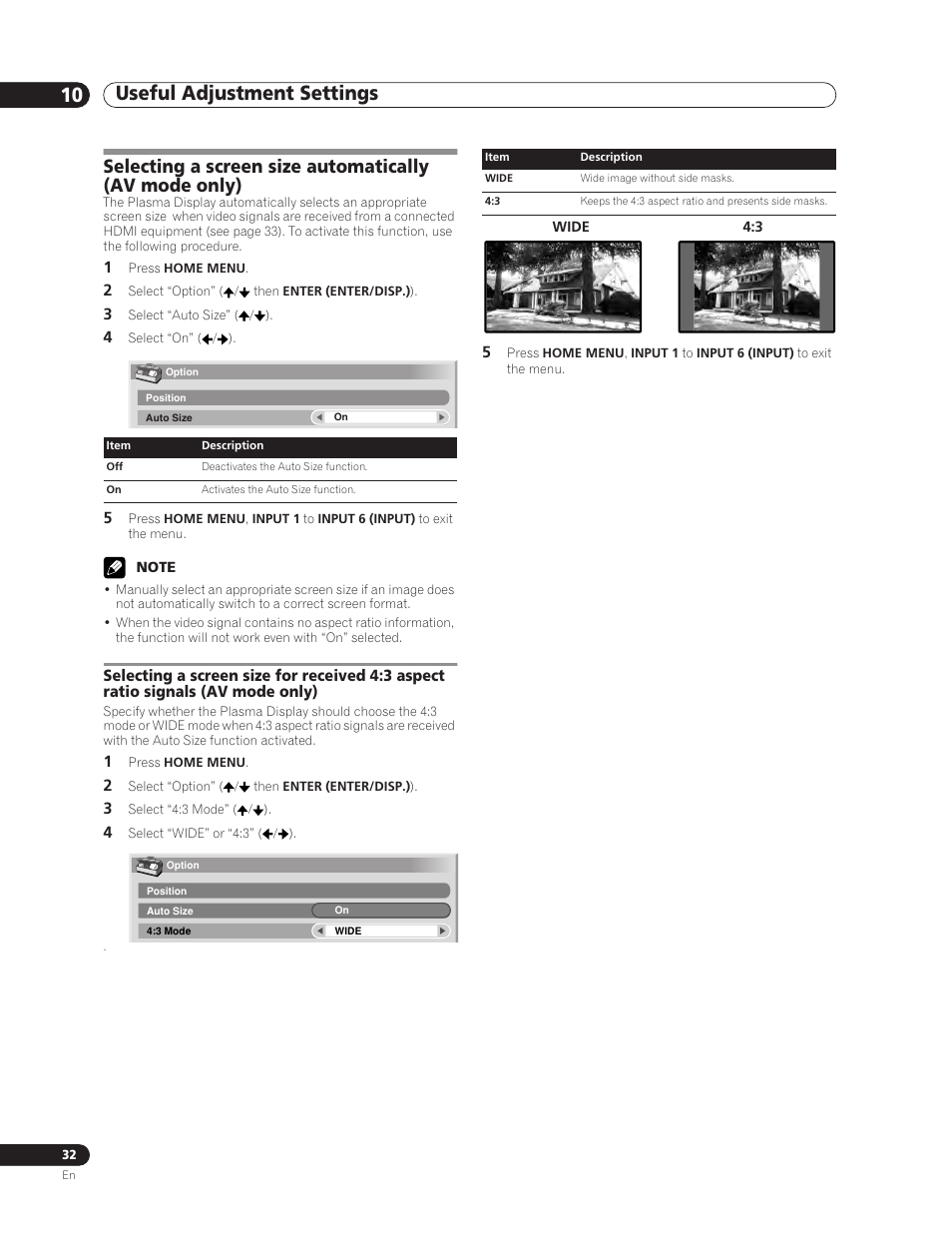 Useful adjustment settings 10 | Pioneer PDP-5000EX User Manual | Page 32 / 230