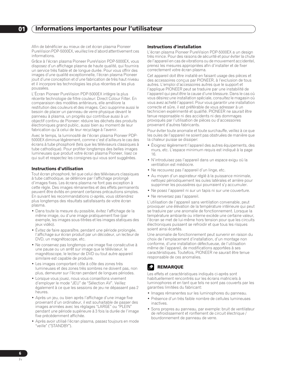 01 informations importantes pour, L’utilisateur | Pioneer PDP-5000EX User Manual | Page 44 / 230
