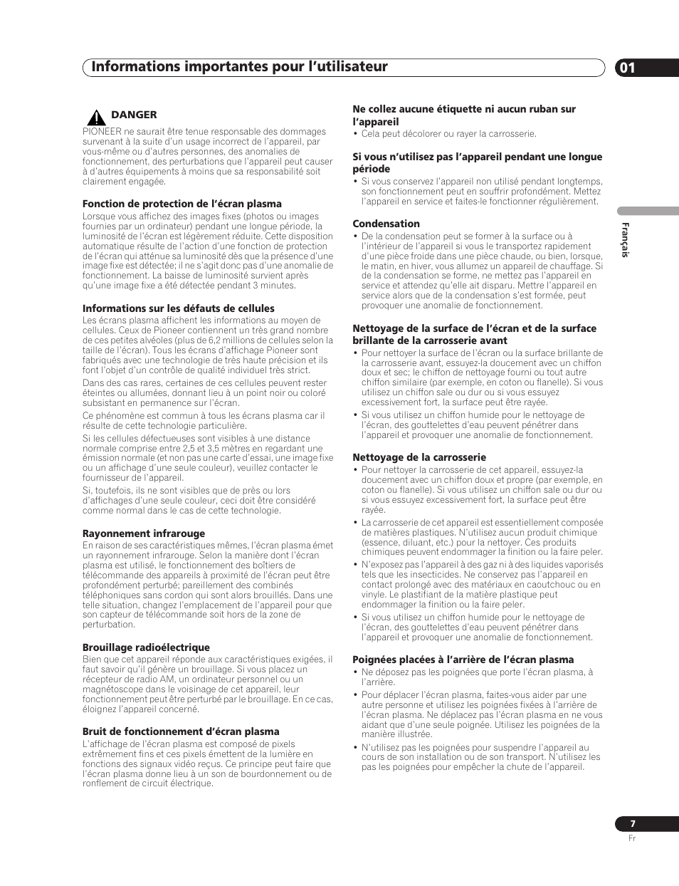 Informations importantes pour l’utilisateur 01 | Pioneer PDP-5000EX User Manual | Page 45 / 230