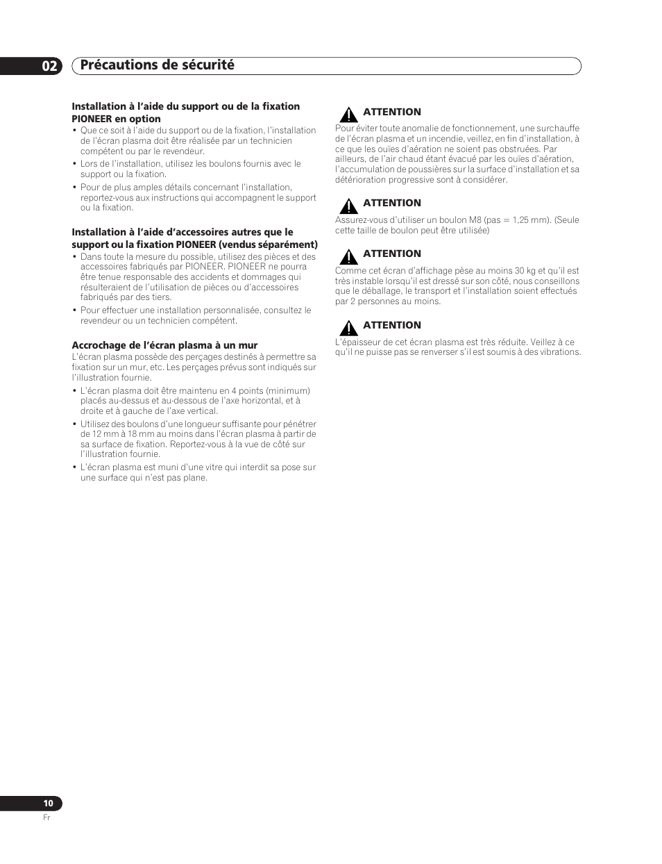 Précautions de sécurité 02 | Pioneer PDP-5000EX User Manual | Page 48 / 230