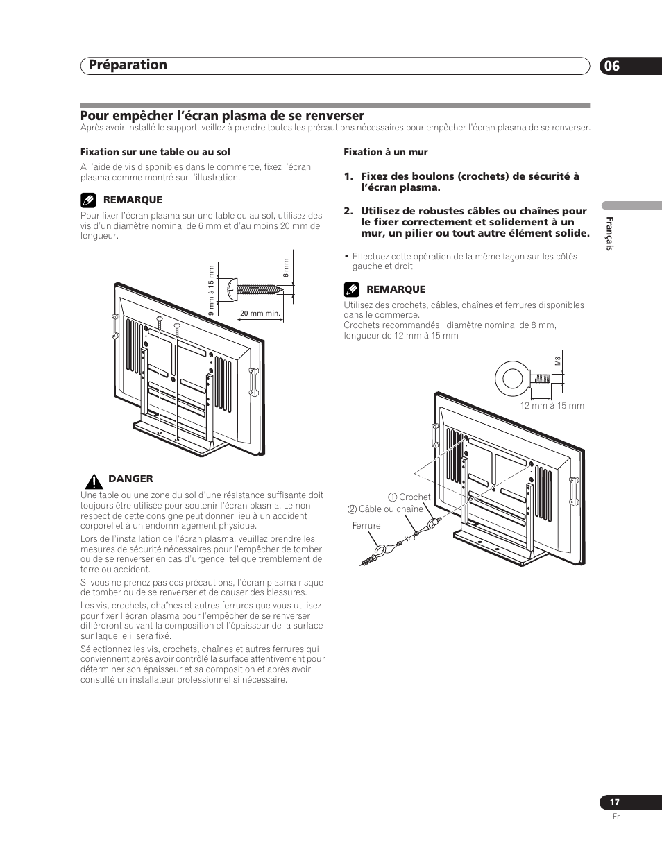 Pour empêcher l’écran plasma de se renverser, Préparation 06 | Pioneer PDP-5000EX User Manual | Page 55 / 230