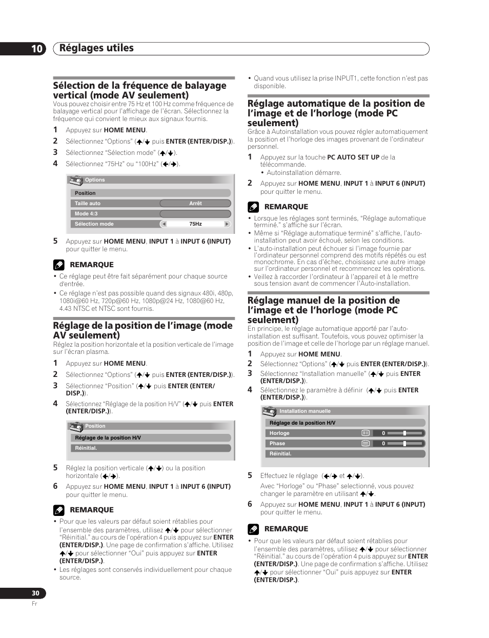 10 réglages utiles, Réglages utiles 10 réglages utiles | Pioneer PDP-5000EX User Manual | Page 68 / 230