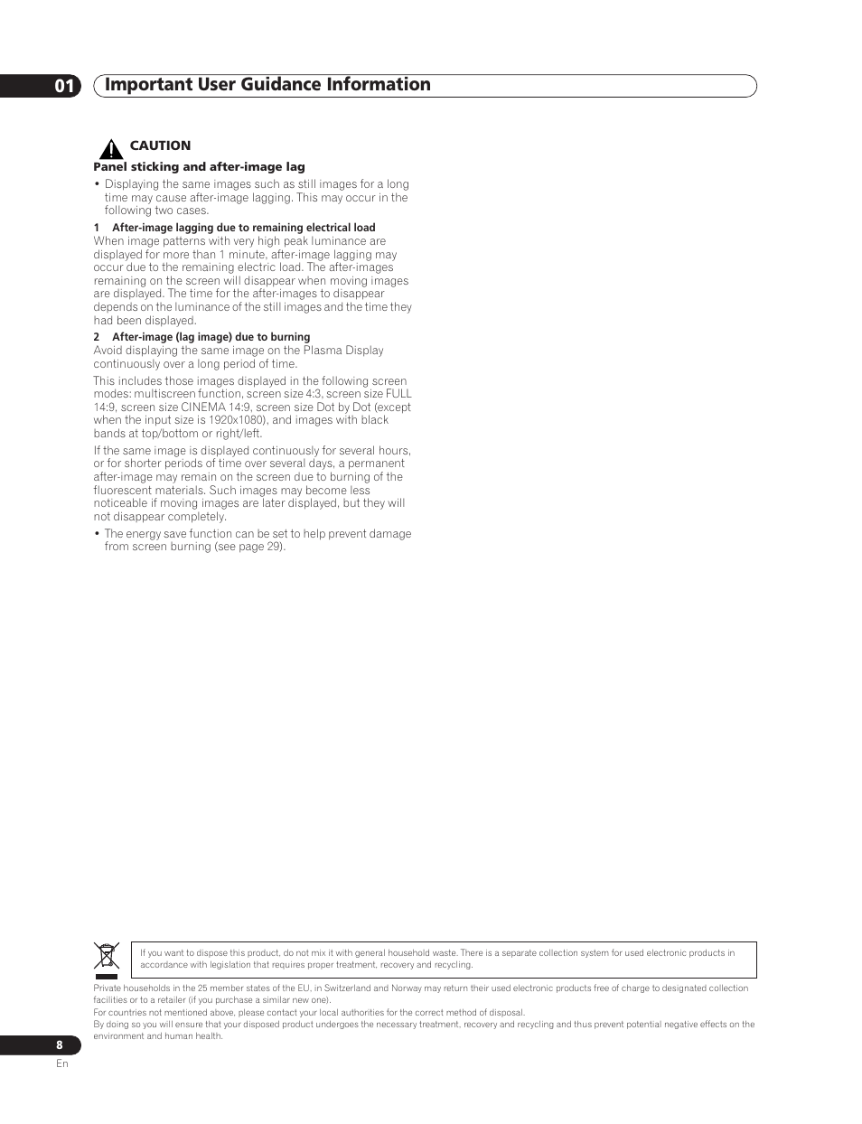 Important user guidance information 01 | Pioneer PDP-5000EX User Manual | Page 8 / 230