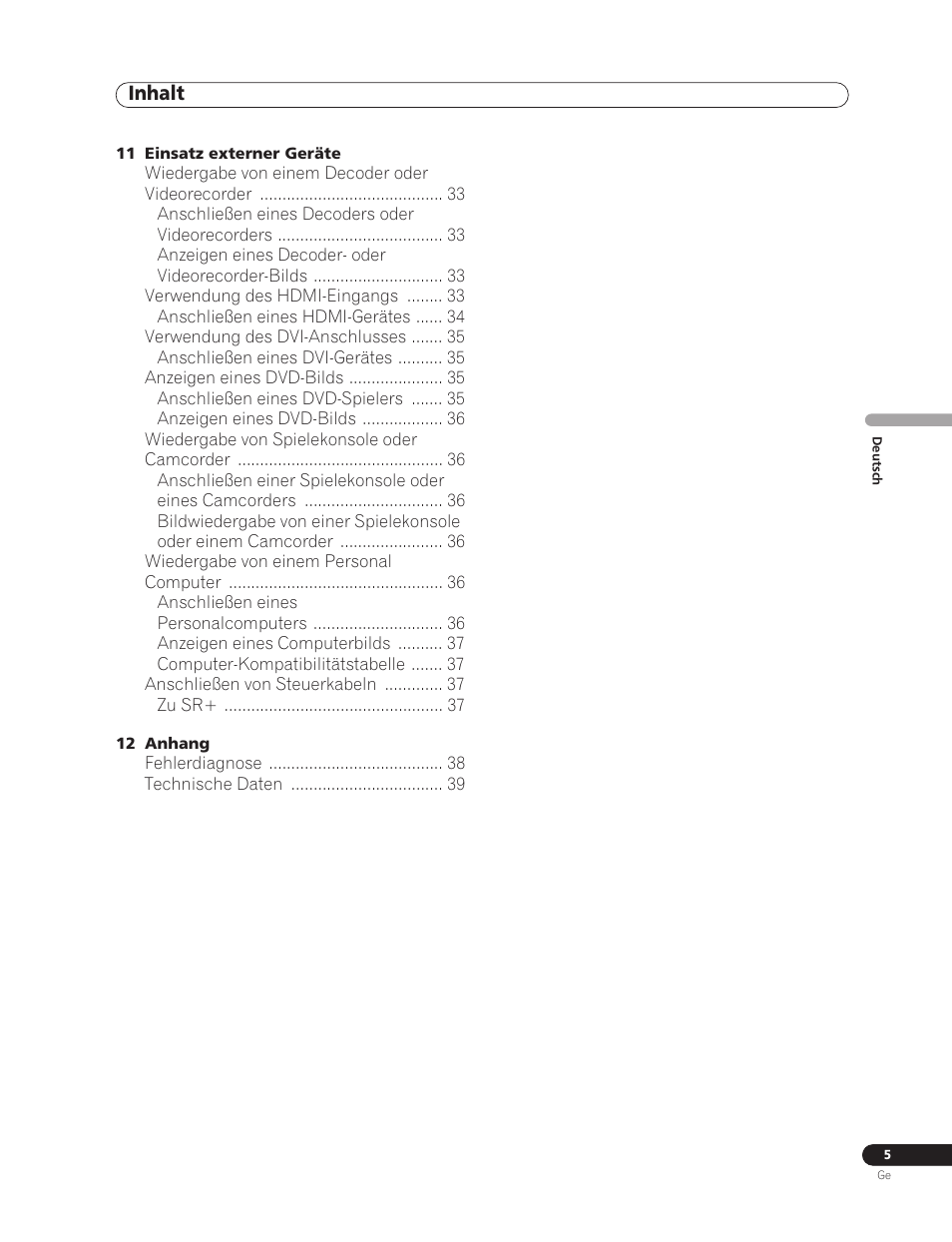 Inhalt | Pioneer PDP-5000EX User Manual | Page 81 / 230