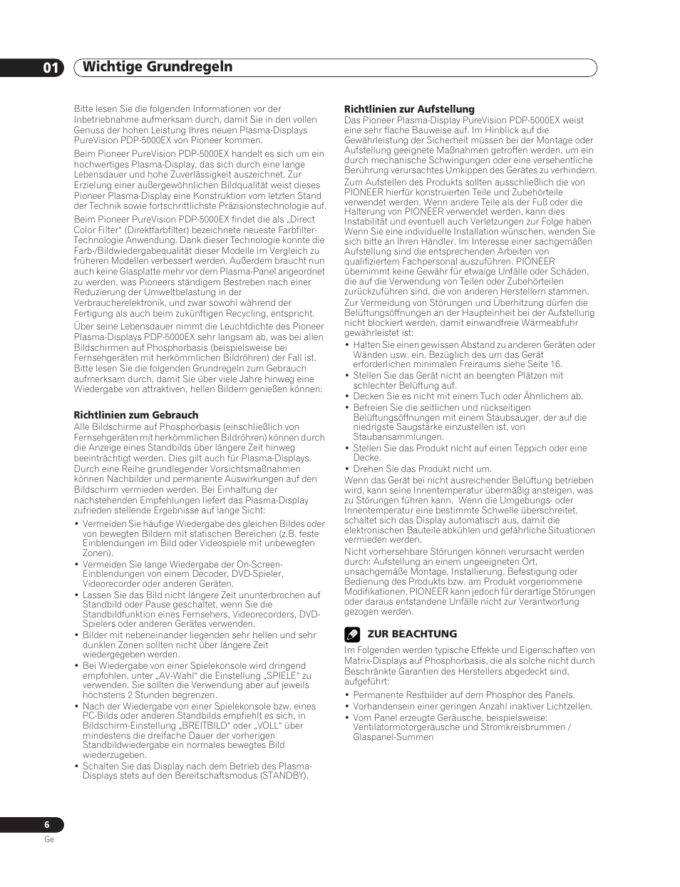 01 wichtige grundregeln, Wichtige grundregeln 01 wichtige grundregeln | Pioneer PDP-5000EX User Manual | Page 82 / 230