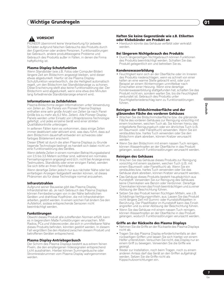 Wichtige grundregeln 01 | Pioneer PDP-5000EX User Manual | Page 83 / 230