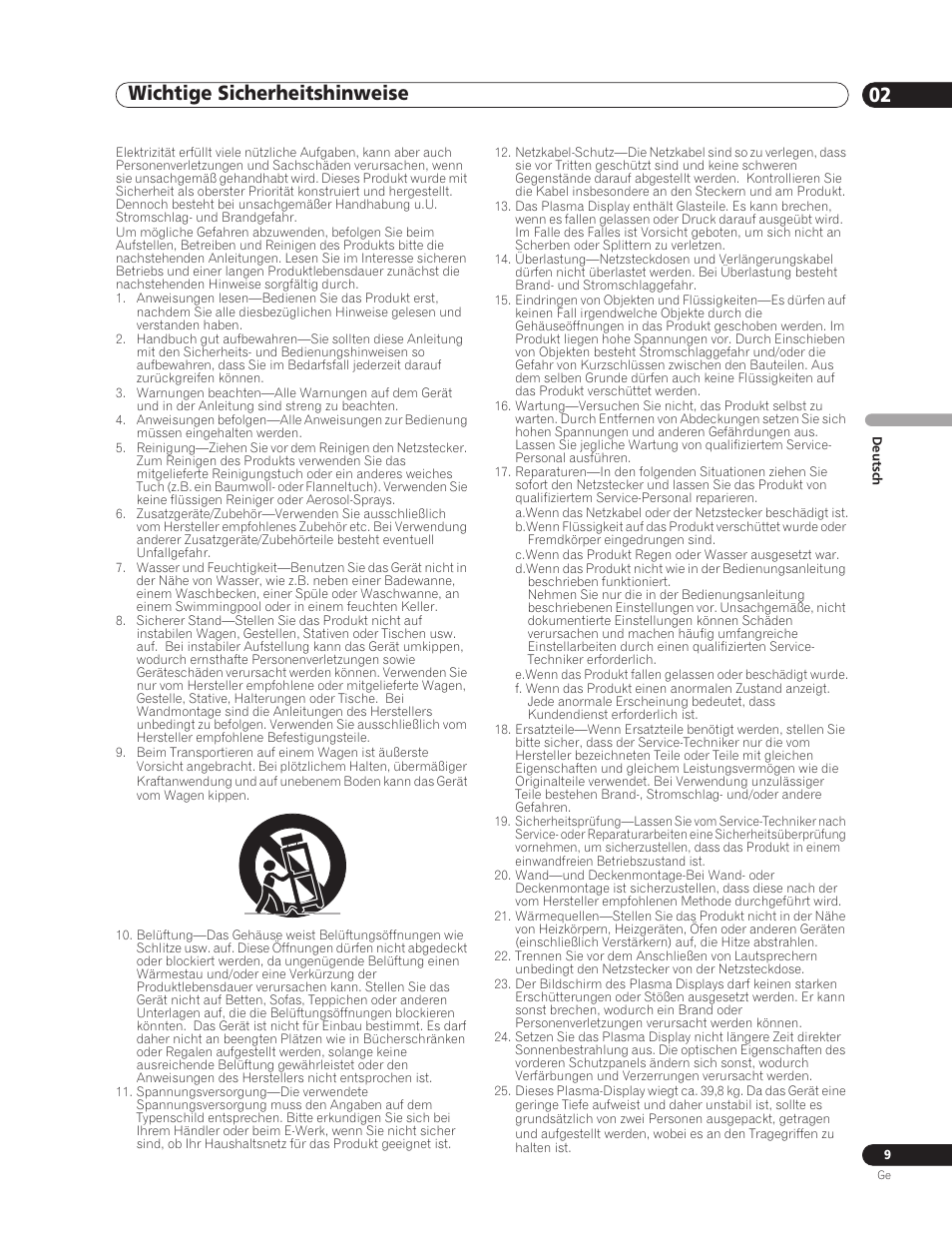 02 wichtige sicherheitshinweise, Wichtige sicherheitshinweise 02, Wichtige sicherheitshinweise | Pioneer PDP-5000EX User Manual | Page 85 / 230