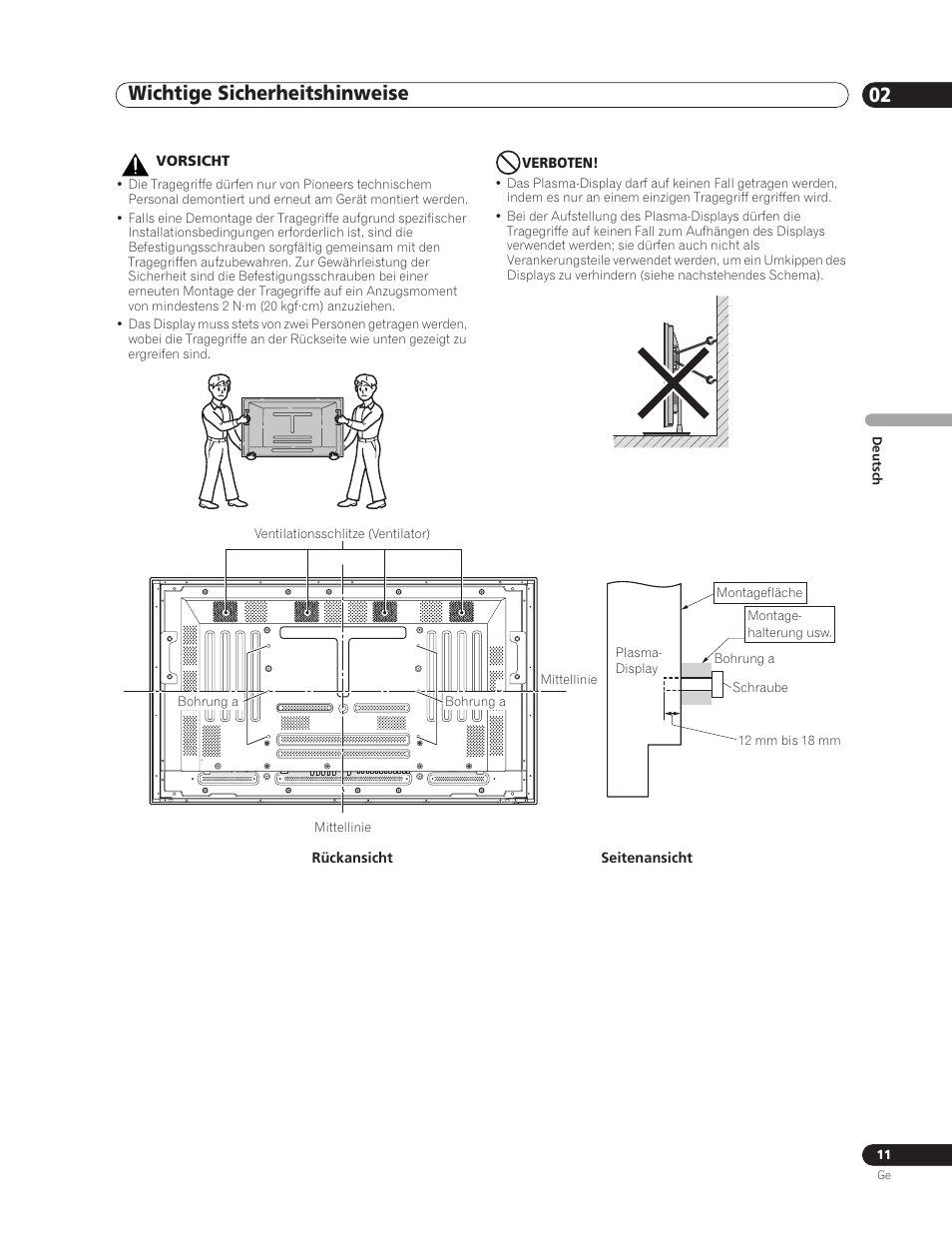 Wichtige sicherheitshinweise 02 | Pioneer PDP-5000EX User Manual | Page 87 / 230