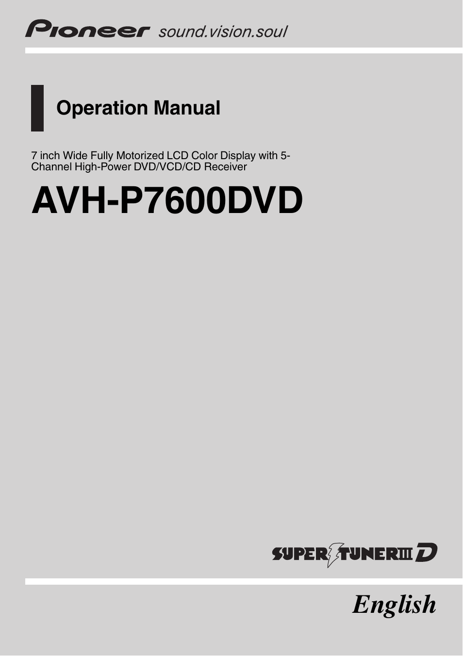Pioneer AVH-P7600D User Manual | 112 pages