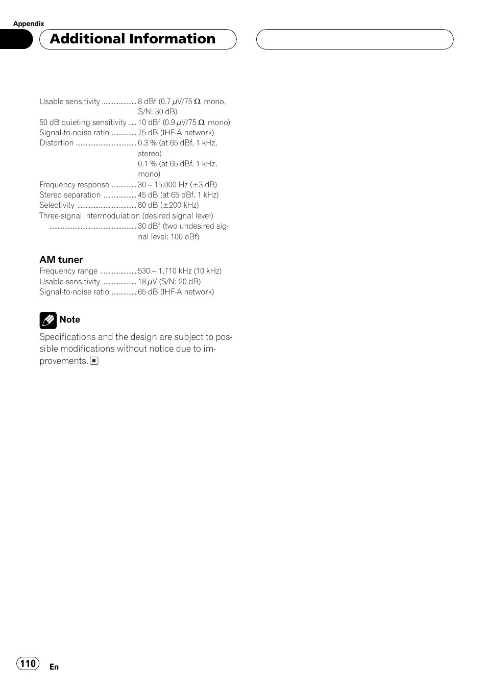 Additional information | Pioneer AVH-P7600D User Manual | Page 110 / 112
