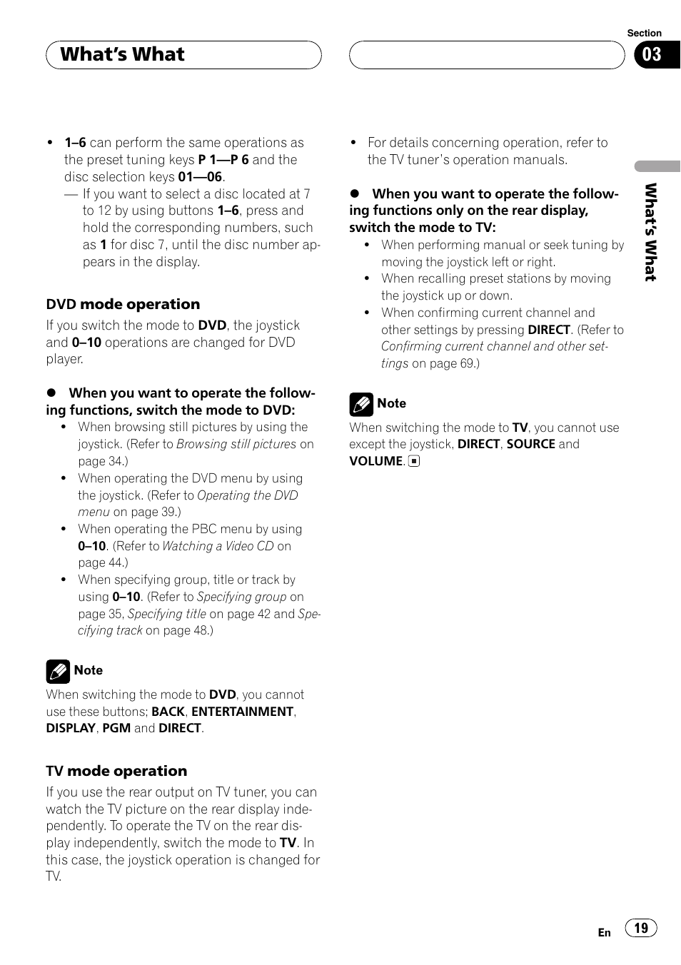 Whats what | Pioneer AVH-P7600D User Manual | Page 19 / 112
