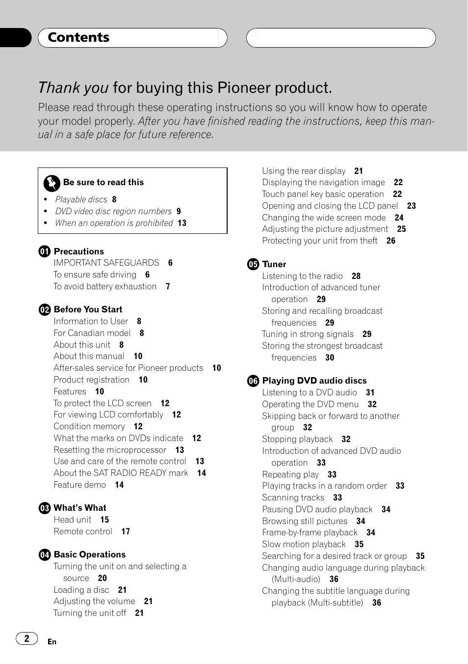 Pioneer AVH-P7600D User Manual | Page 2 / 112