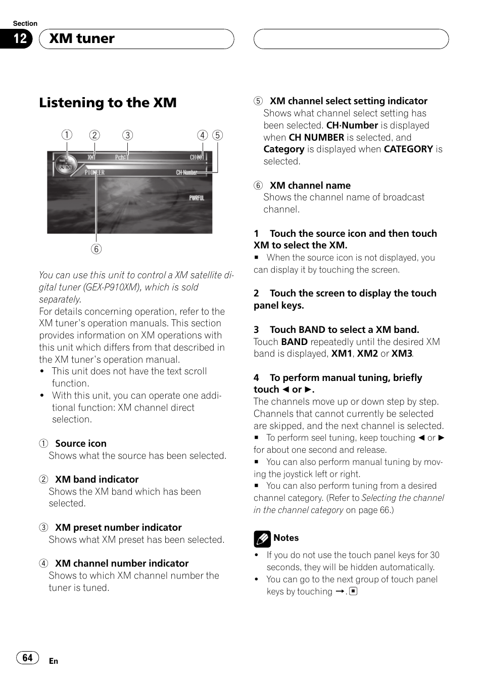 Xm tuner listening to the xm 64, Listening to the xm, Xm tuner | Pioneer AVH-P7600D User Manual | Page 64 / 112