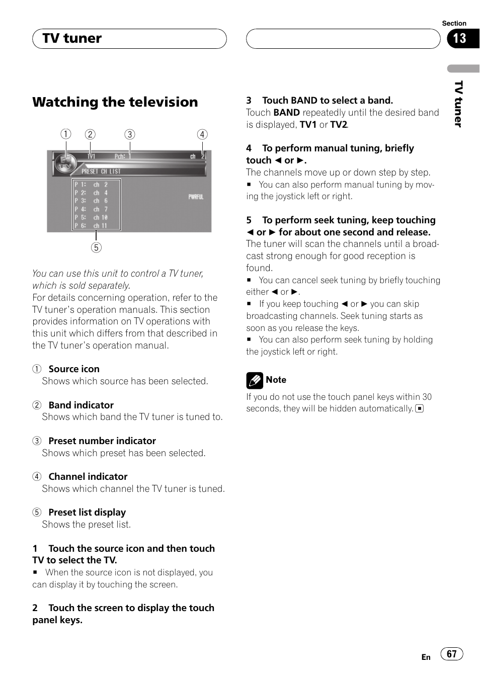 Tv tuner watching the television 67, Watching the television, Tv tuner | Pioneer AVH-P7600D User Manual | Page 67 / 112