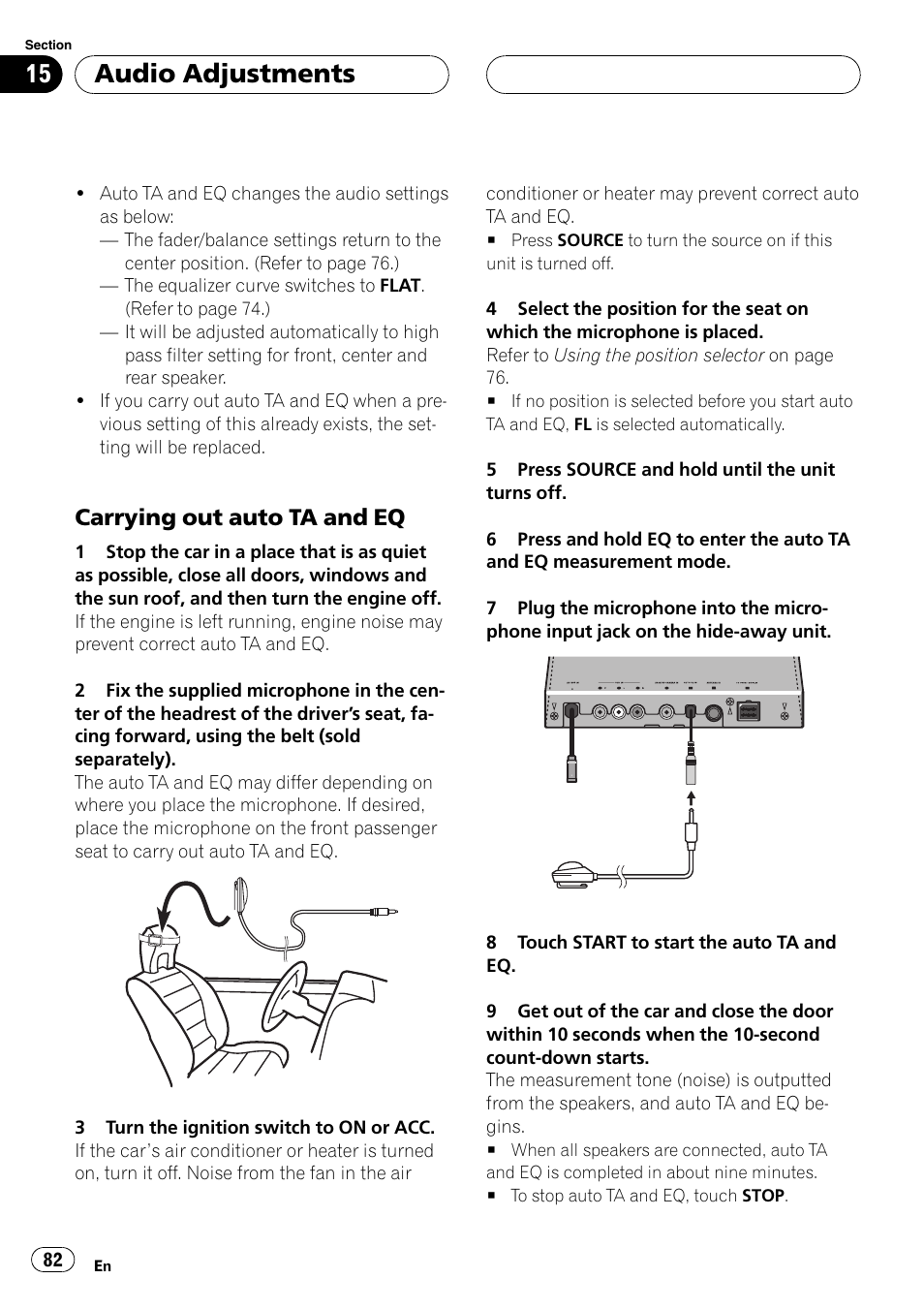 Audio adjustments, Carrying out auto ta and eq | Pioneer AVH-P7600D User Manual | Page 82 / 112