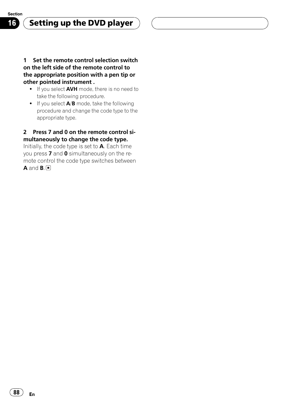Setting up the dvd player | Pioneer AVH-P7600D User Manual | Page 88 / 112