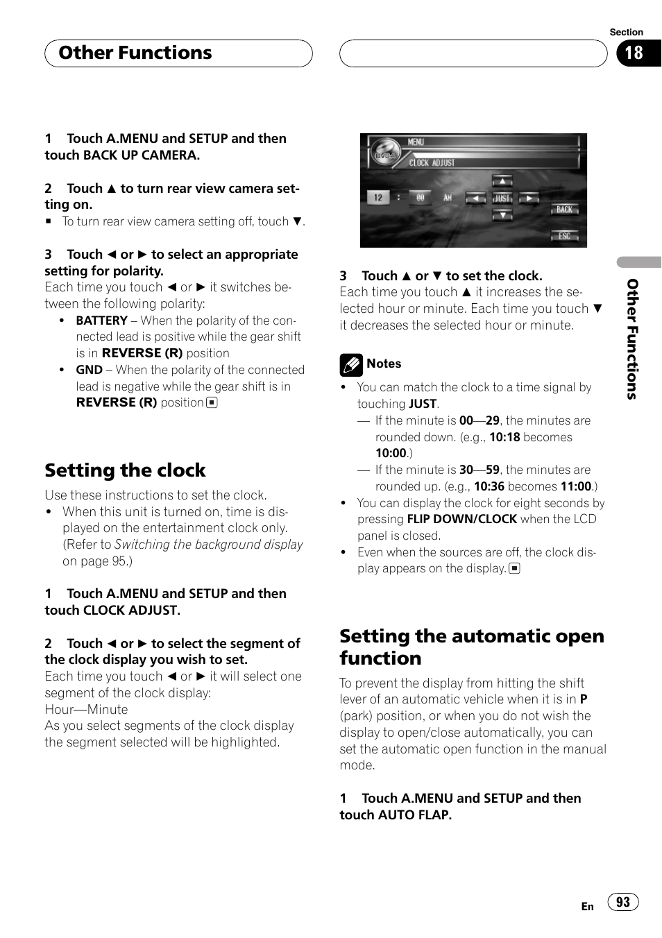 Setting the clock, Setting the automaticopen function, Other functions | Pioneer AVH-P7600D User Manual | Page 93 / 112