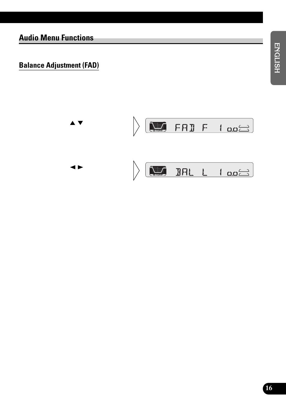 Audio menu functions, Balance adjustment (fad) | Pioneer KEH-P4950 User Manual | Page 17 / 80