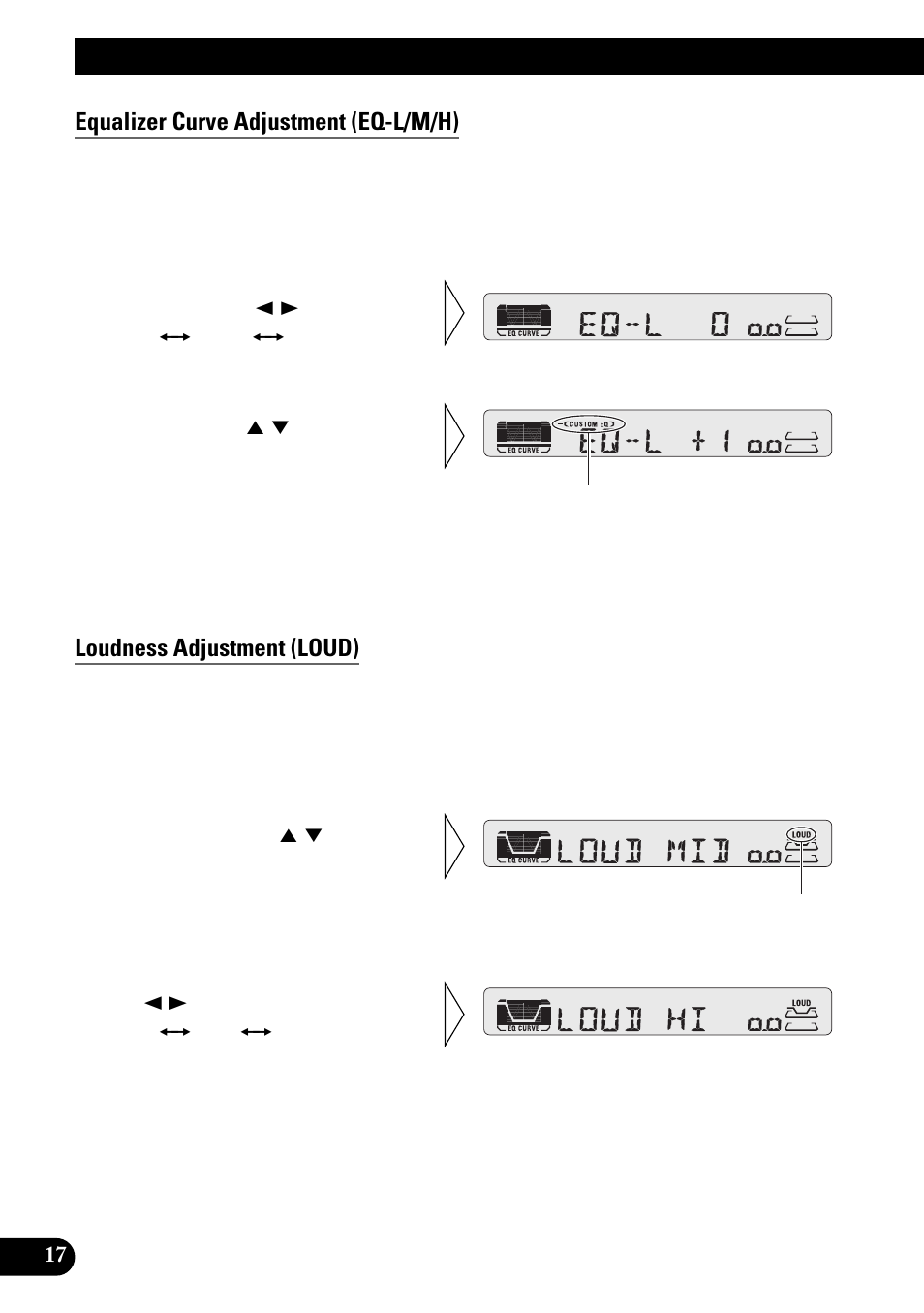 Equalizer curve adjustment (eq-l/m/h), Loudness adjustment (loud), Audio adjustment | Pioneer KEH-P4950 User Manual | Page 18 / 80