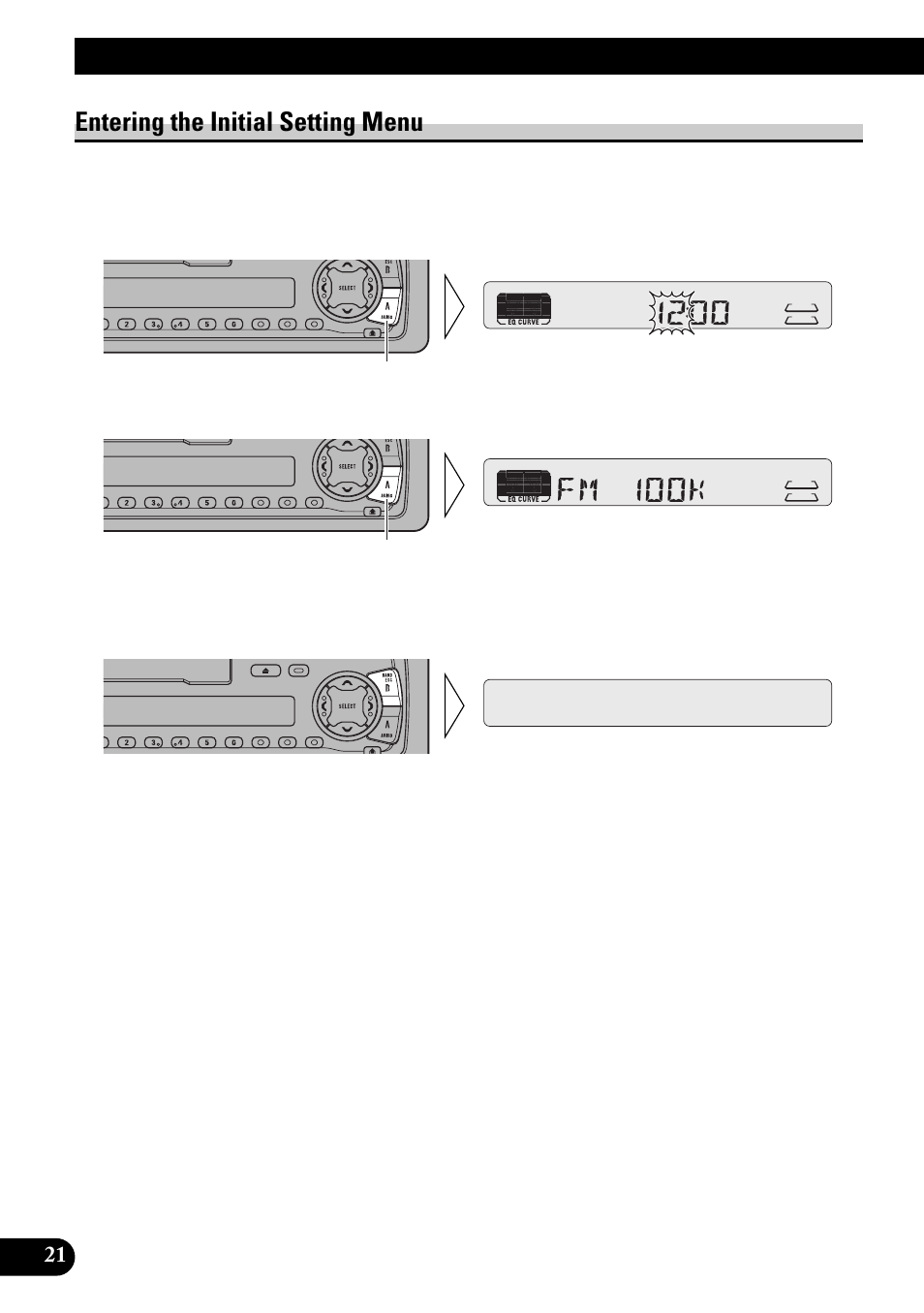 Initial setting menu, Entering the initial setting menu | Pioneer KEH-P4950 User Manual | Page 22 / 80