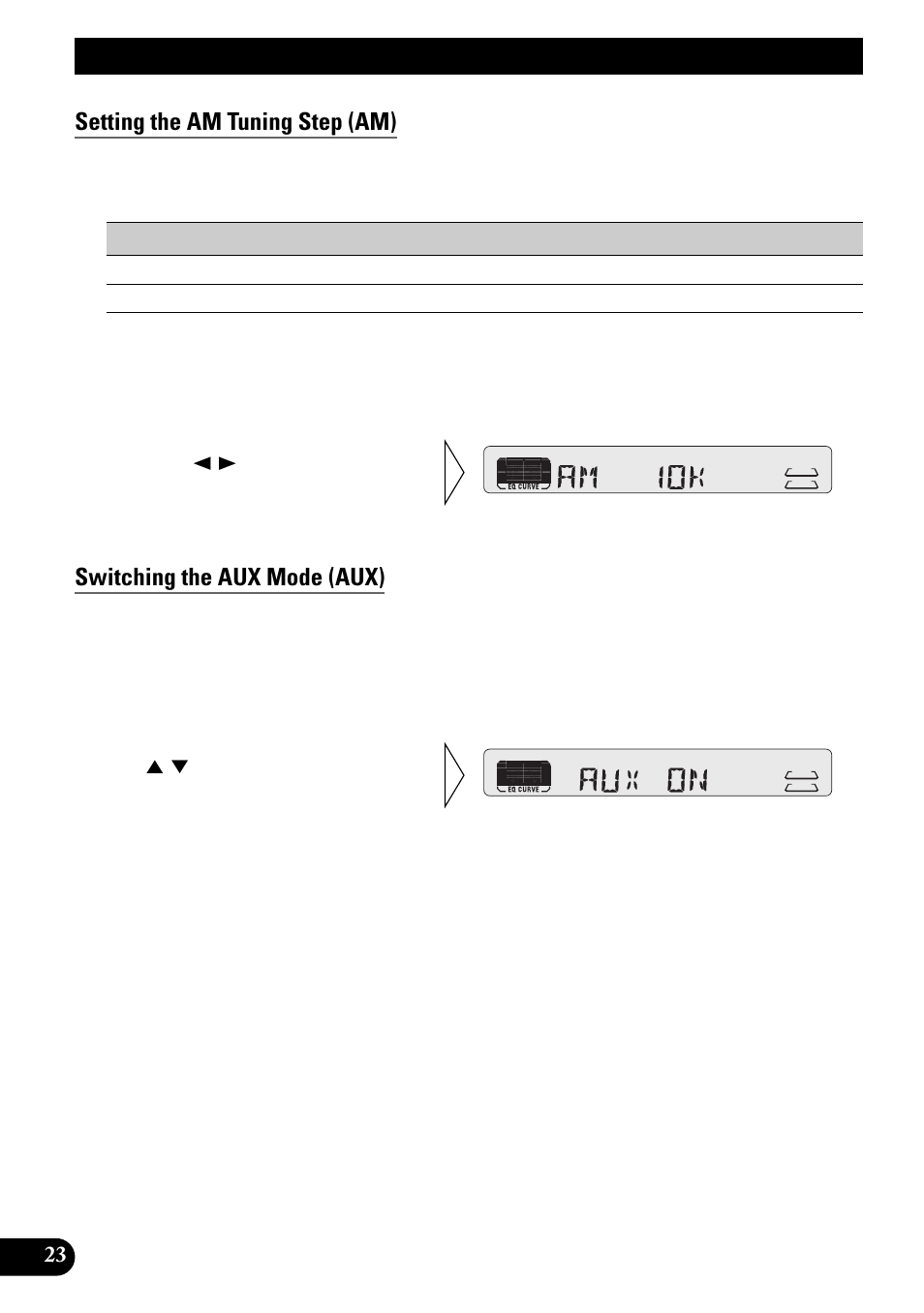 Setting the am tuning step (am), Switching the aux mode (aux), Initial setting menu | Pioneer KEH-P4950 User Manual | Page 24 / 80