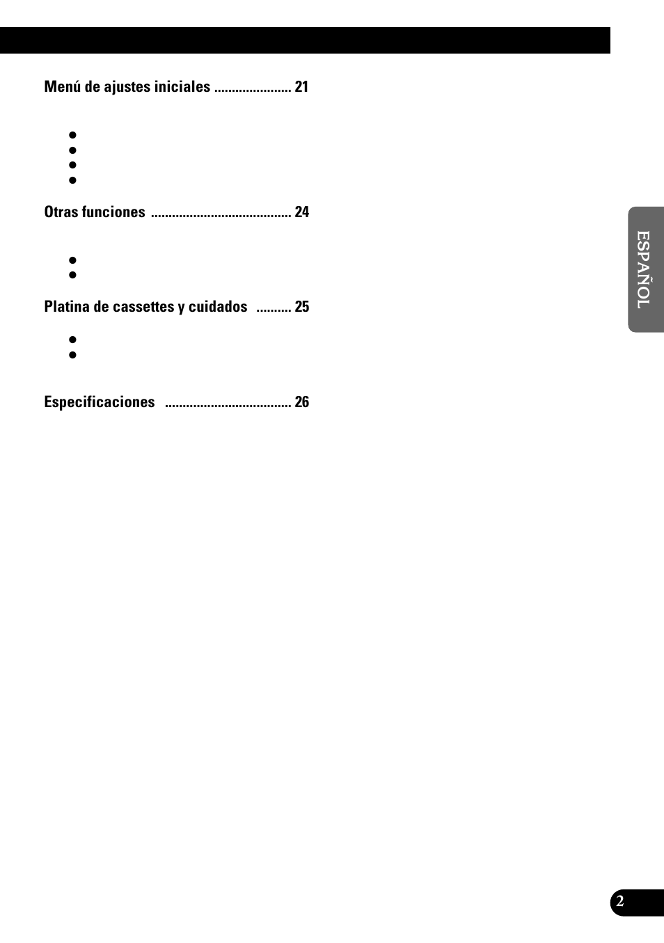 Menú de ajustes iniciales, Otras funciones, Platina de cassettes y cuidados | Pioneer KEH-P4950 User Manual | Page 29 / 80