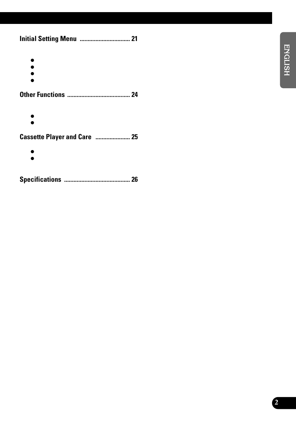 Initial setting menu, Other functions, Cassette player and care | Pioneer KEH-P4950 User Manual | Page 3 / 80