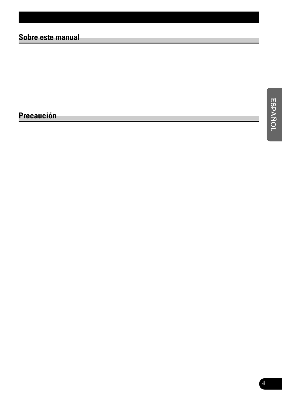 Antes de usar este producto, Sobre este manual precaución, Sobre este manual | Precaución | Pioneer KEH-P4950 User Manual | Page 31 / 80