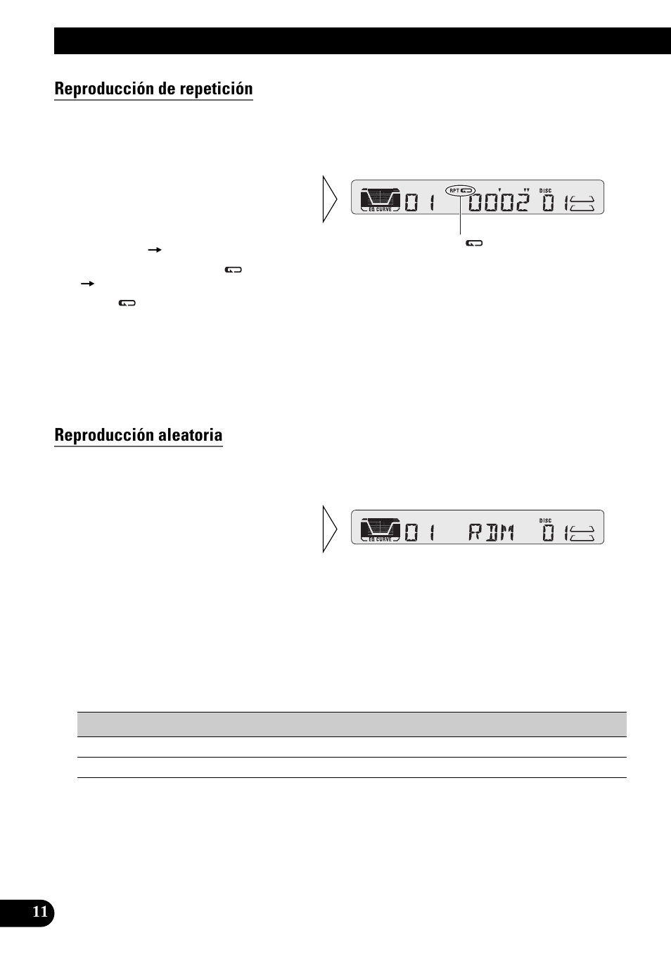 Uso de reproductores de multi-cd, Reproducción de repetición, Reproducción aleatoria | Pioneer KEH-P4950 User Manual | Page 38 / 80
