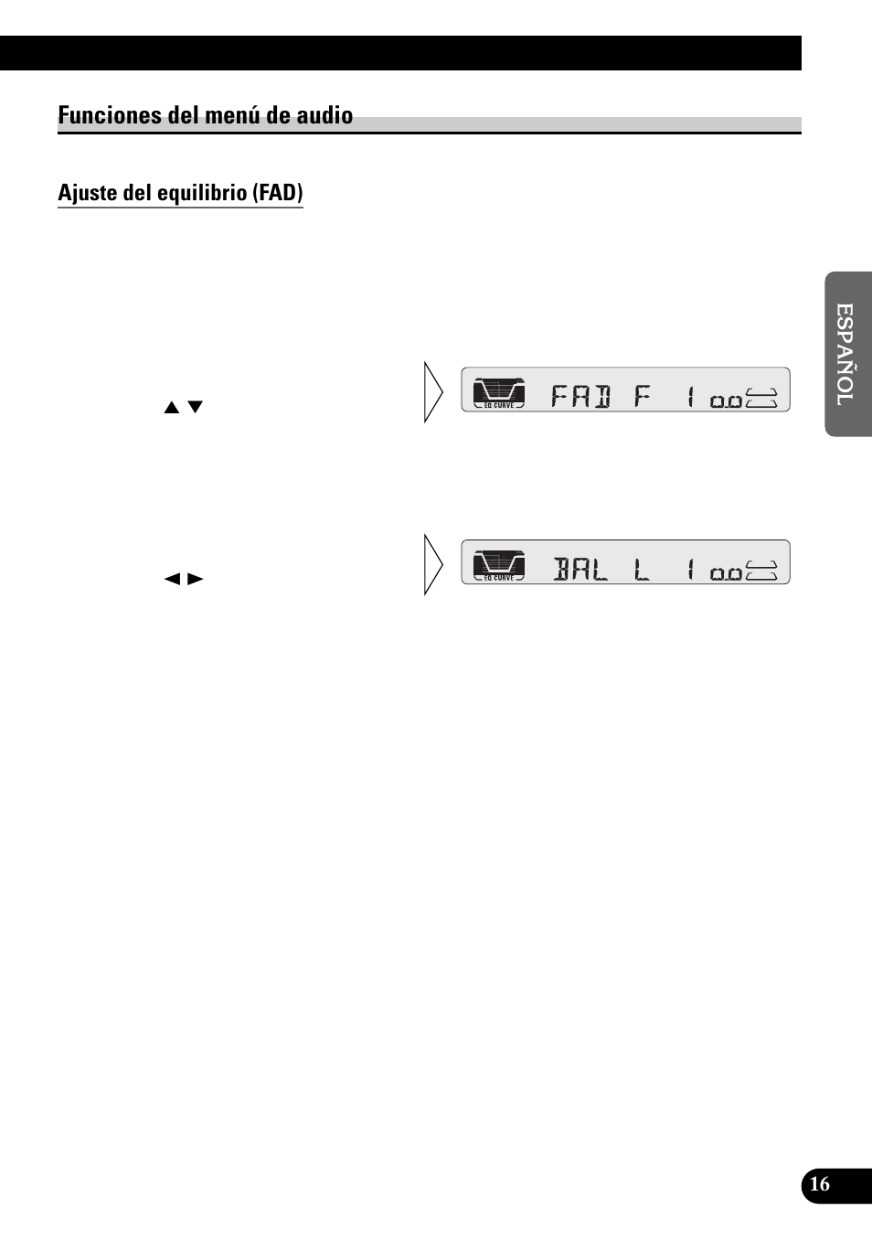Funciones del menú de audio, Ajuste del equilibrio (fad) | Pioneer KEH-P4950 User Manual | Page 43 / 80