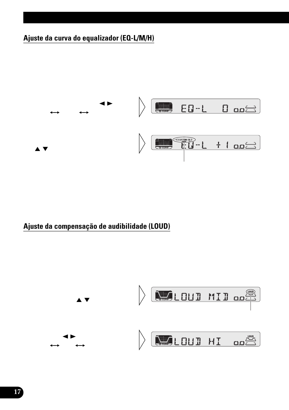 Ajuste da curva do equalizador (eq-l/m/h), Ajuste da compensação de audibilidade (loud), Ajuste de áudio | Pioneer KEH-P4950 User Manual | Page 70 / 80