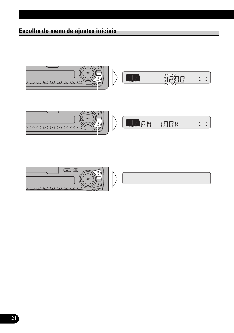 Ajustes iniciais, Escolha do menu de ajustes iniciais | Pioneer KEH-P4950 User Manual | Page 74 / 80