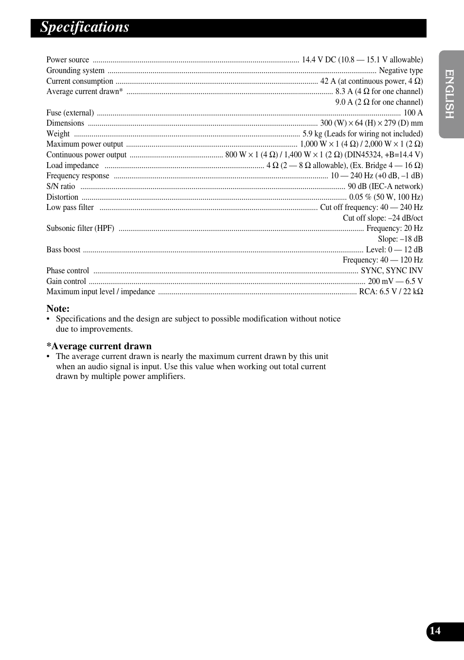 Specifications | Pioneer PRS-D3000SPL User Manual | Page 15 / 86